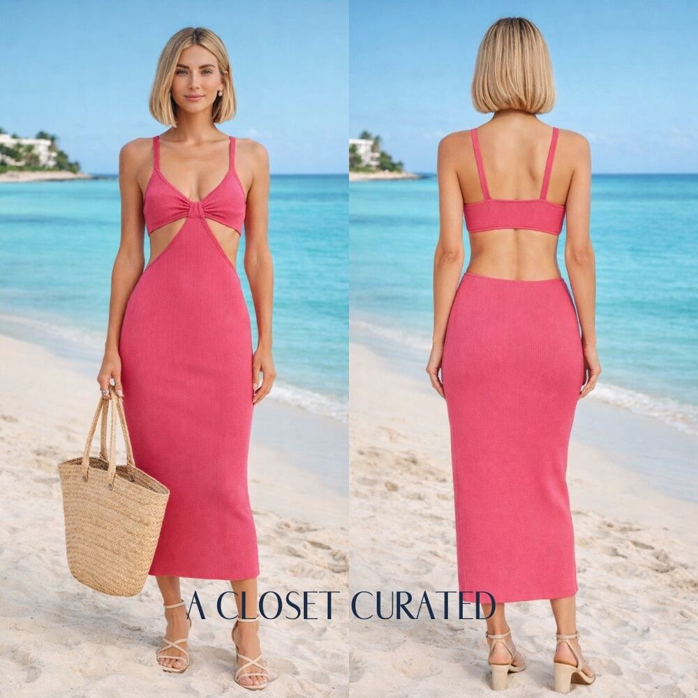 Cult Gaia Cameron Knit Midi Dress XS Pink NEW